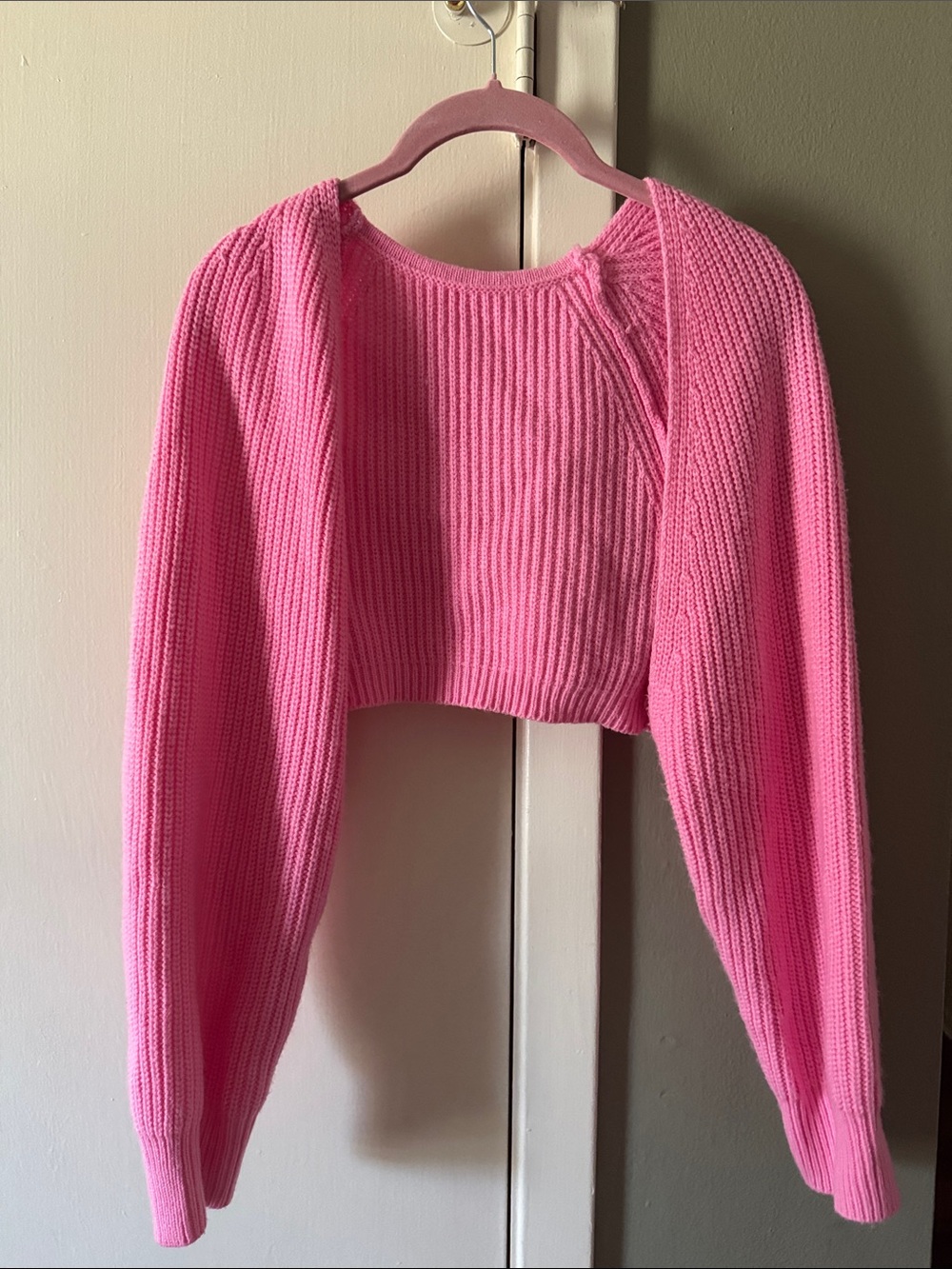 Cropped Pink Knit Shrug Sweater